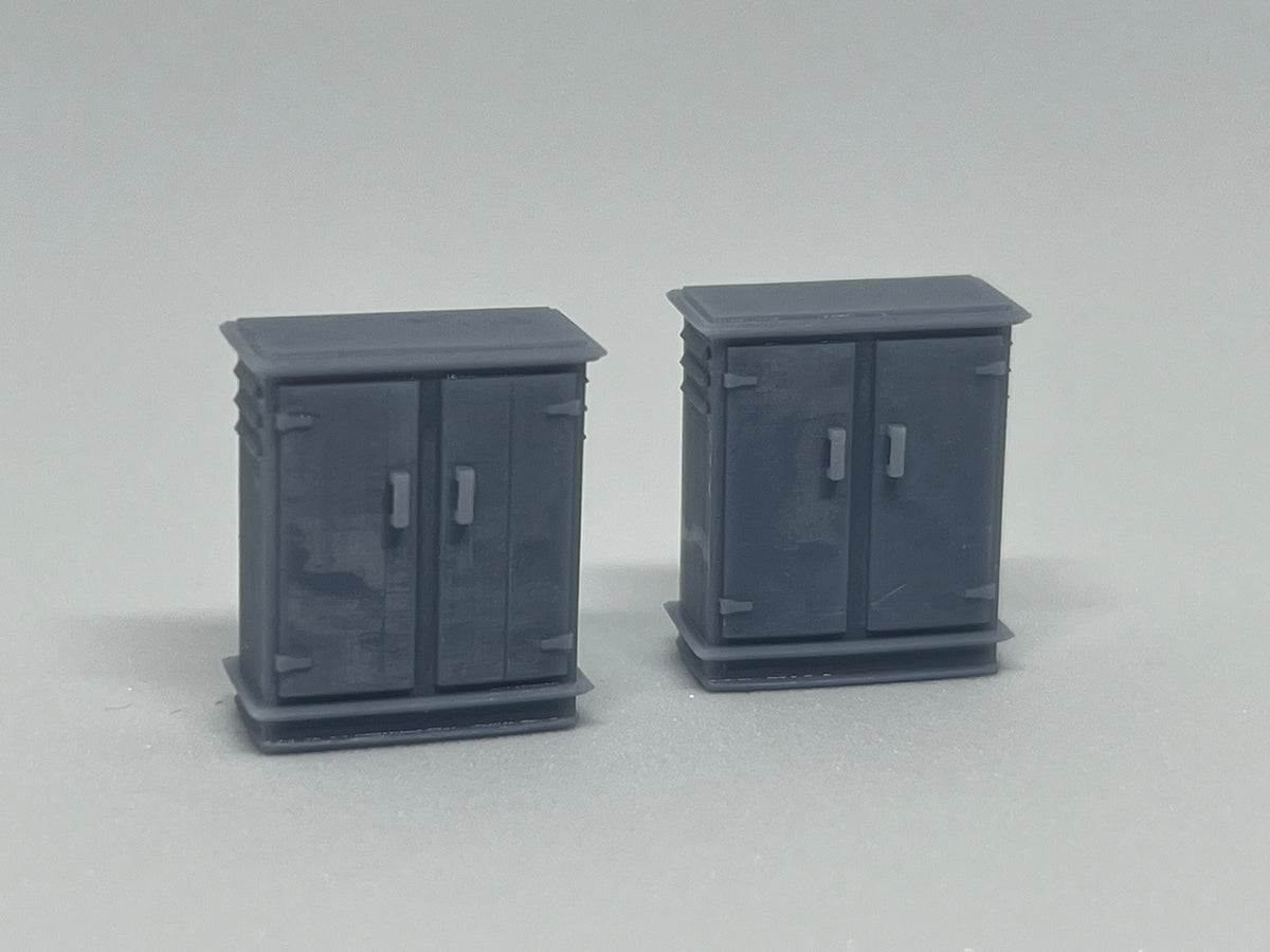 Flat roof relay boxes, set of 2, model railway trackside detail