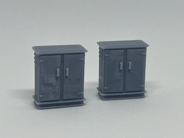 Flat roof relay boxes, set of 2, model railway trackside detail