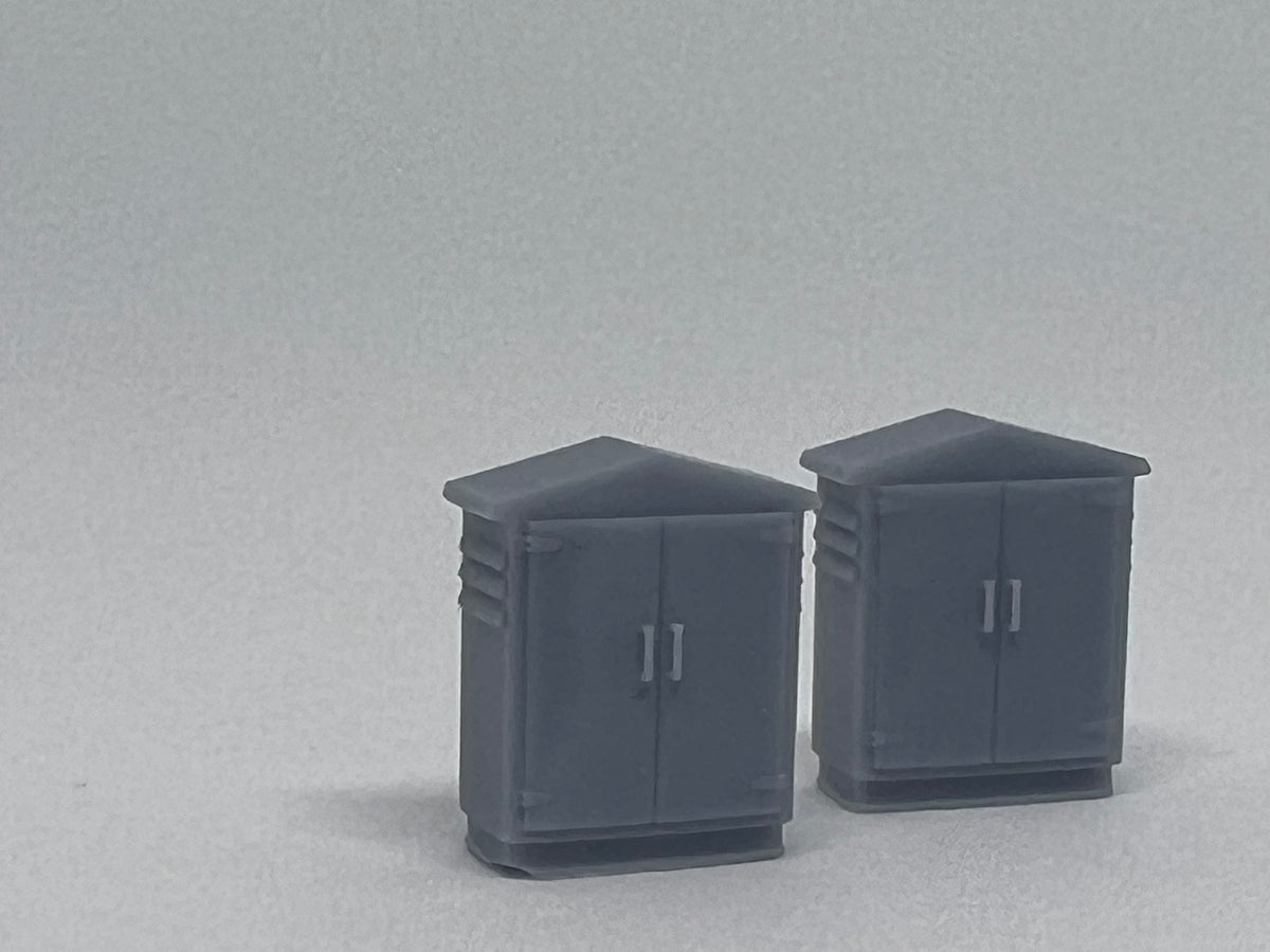 Pitched roof relay boxes, resin model railway trackside detail