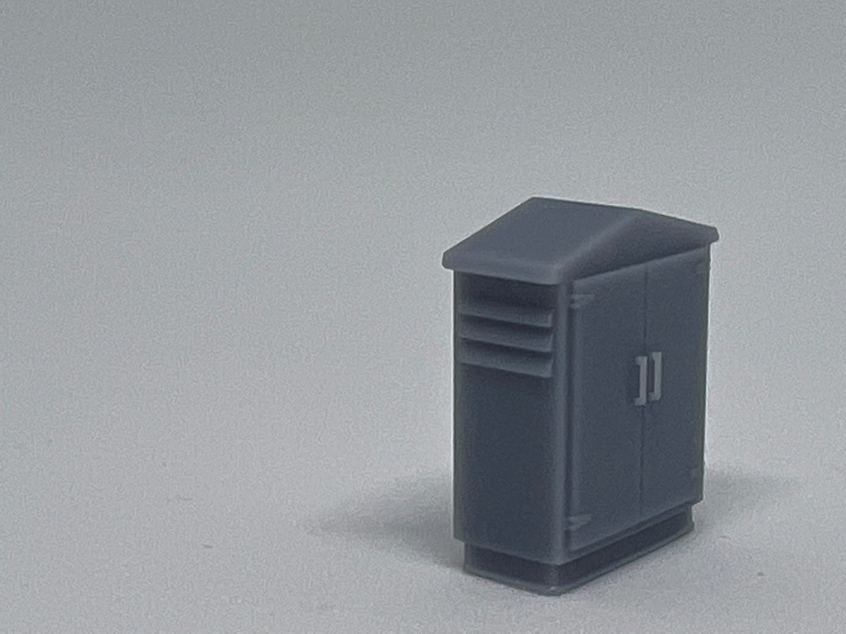 Pitched roof relay boxes, resin model railway trackside detail