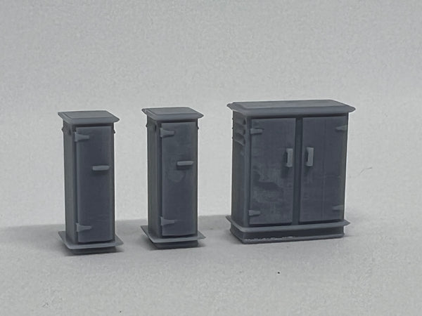 Flat roof relay boxes, set of 3, model railway trackside detail