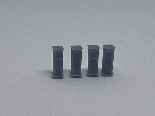 Small single door relay boxes, set of 4, model railway trackside detail